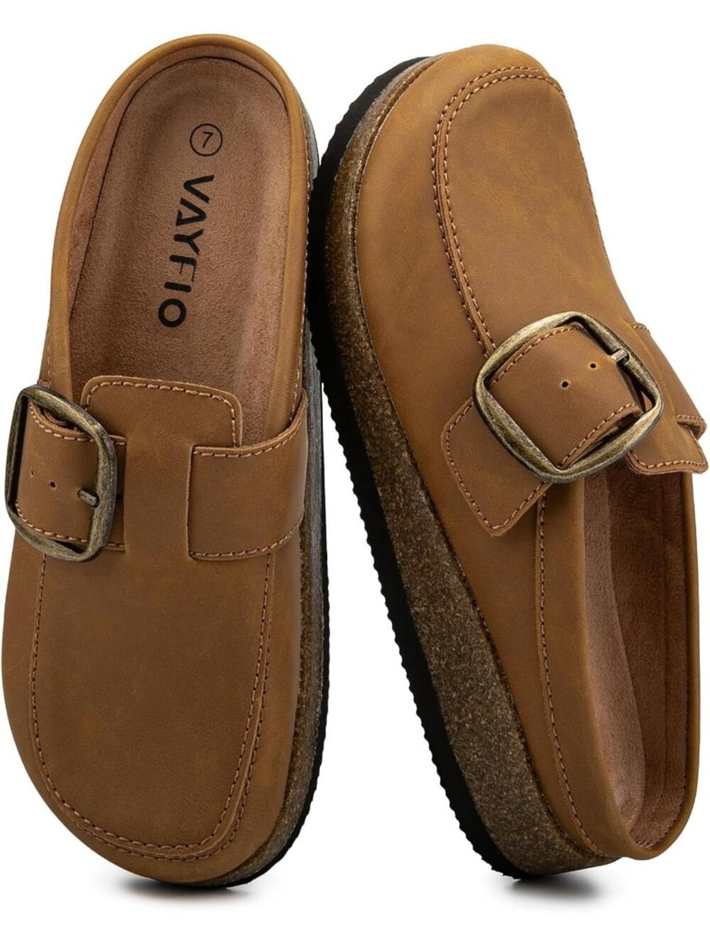 🆕Women's Brown 1 Leather Buckle Clogs Non Slip Platform Mules Slip-On Slides